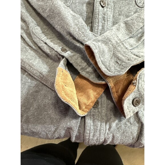 Work n Sport XL Gray Flannel Shirt Jacket Button Up Corduroy Trim - Picture 4 of 5